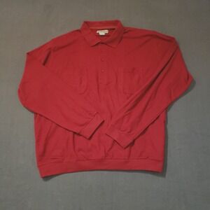 Haband Polo Shirt Mens 3X Red Long Sleeve Dual Pocket Banded Hem Pique Cotton